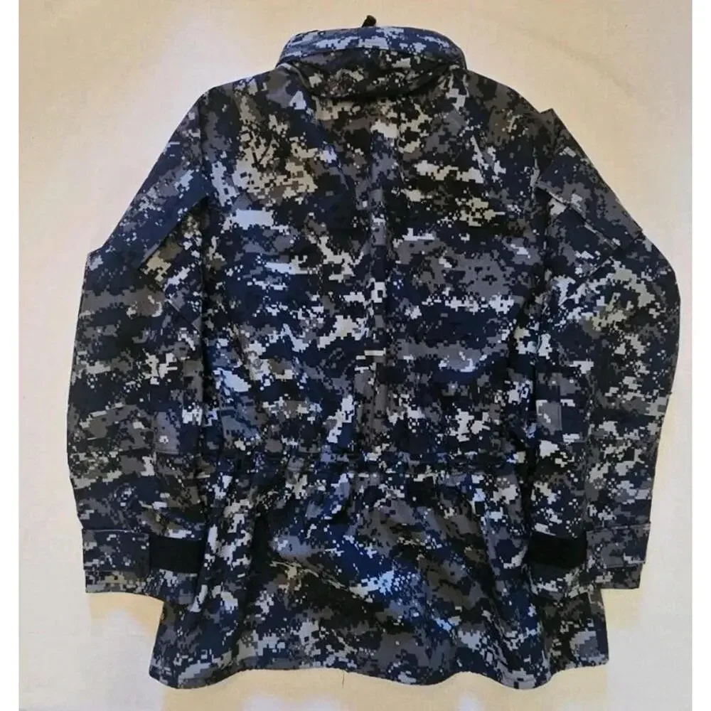 U S Navy Blue Camo GoreTex‎ Parka Jacket Mens Full Zip Hooded Size Medium Short